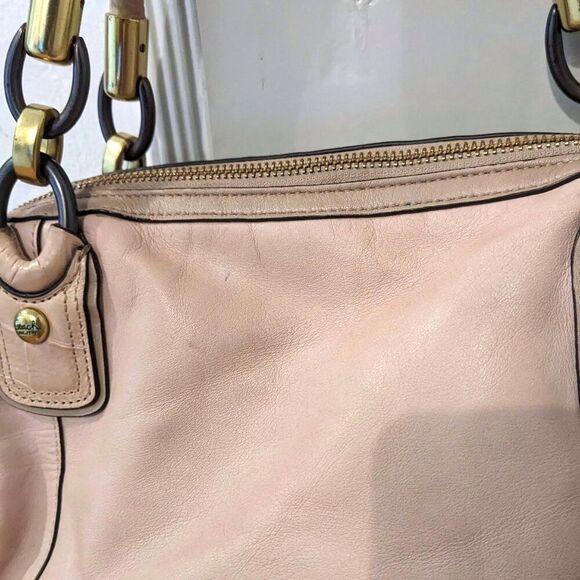 COACH "Kristin" Beige Snake Print Detail Clip Lock Detachable Strap Shoulder Bag - Picture 15 of 16